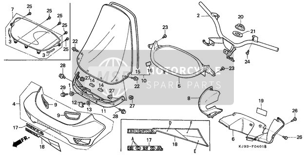 Honda CH125 1993 Handle Pipe/Handle Cover (CH125J/L/M/N/P/R) for a 1993 Honda CH125